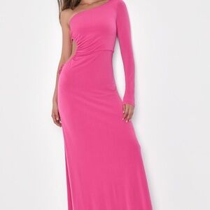 Lulu's Vibrant Pink One-Shoulder Maxi Dress